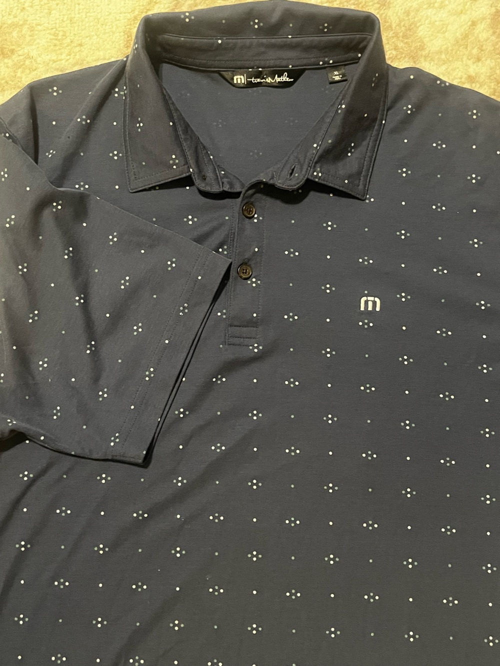 TravisMathew Mens XL Navy Blue Geometric Dot Performance Golf Polo Shirt